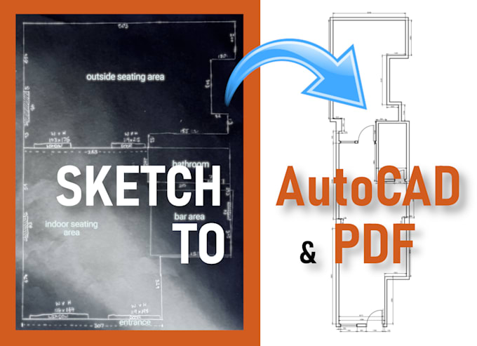 Convert sketch to autocad and pdf drawing by Bohdesign | Fiverr