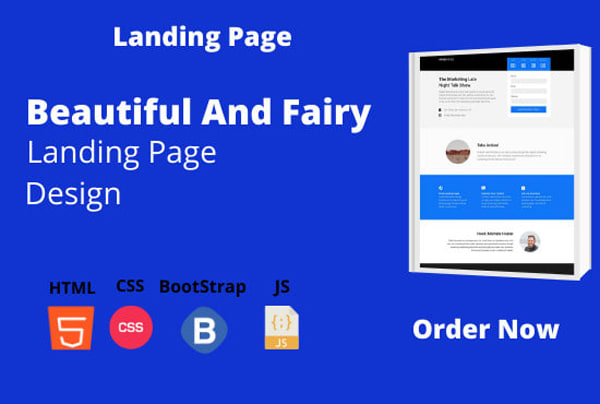 Create a fully responsive modern landing page with html css bootstrap ...