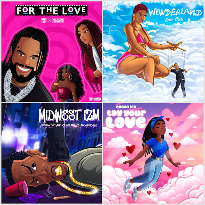 design your music album or single cover in cartoon art style