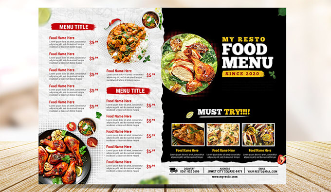 design a food menu, restaurant menu, or food flyer