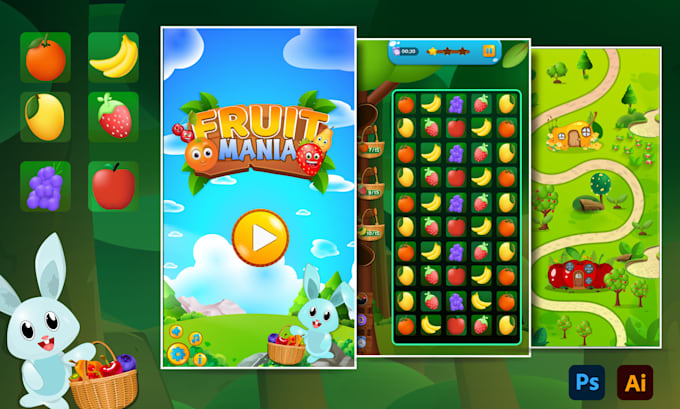 design 2d game art, game UI, and assets for mobile game