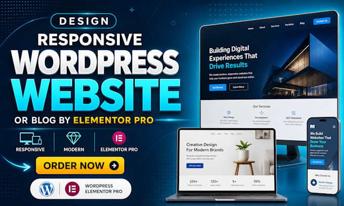 design responsive wordpress website or blog website redesign by elementor pro