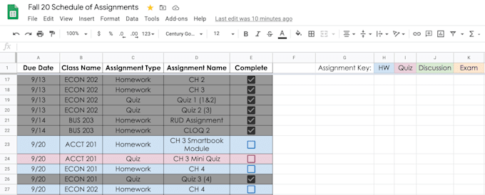 Create a schedule of all your college assignments by Mattmcgra | Fiverr