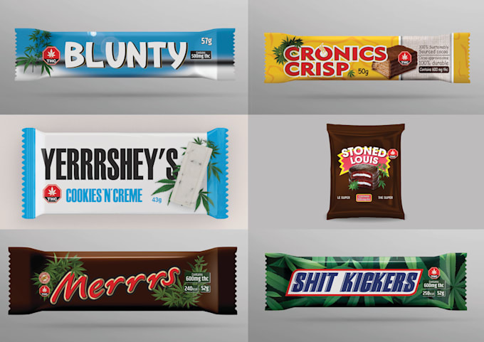 design packaging for chocolate, protein bars, cannabis infused wrapper