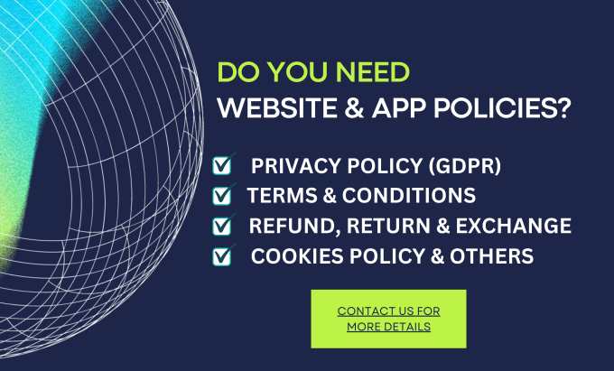 write gdpr, privacy, refund, terms and website policies