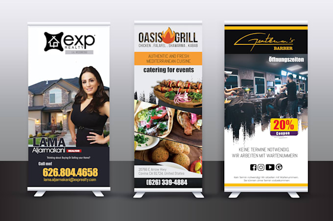 design creative roll ups, banners, billboards and signs