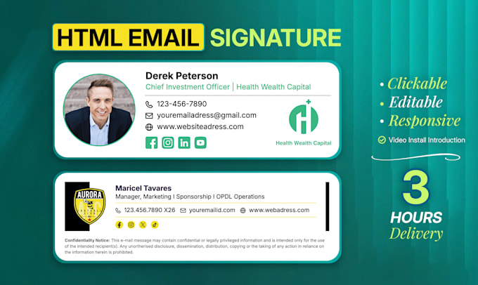 make clickable HTML email signature for outlook, gmail etc