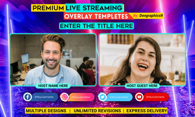 Design streamyard streamlabs obs overlay for youtube podcast by