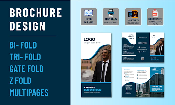 design and redesign trifold, bifold, gate fold, z fold business brochure