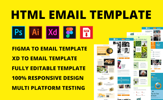 design responsive html email template, psd, ai, xd, figma to html email template