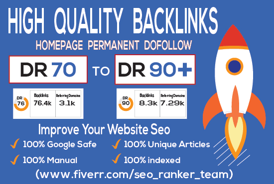 high quality DR 70 to 90 manual seo dofollow authority backlinks
