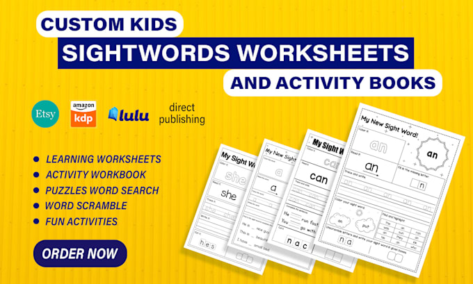 design sight words learning activity worksheets for kids