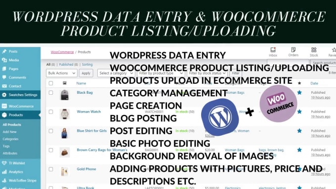 do wordpress data entry and woocommerce product listing