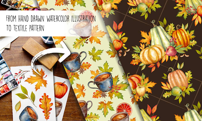 create hand drawn watercolor pattern for textile and print