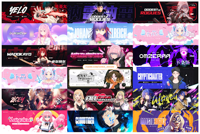 design anime or vtuber banner youtube, twitch, twitter, etc