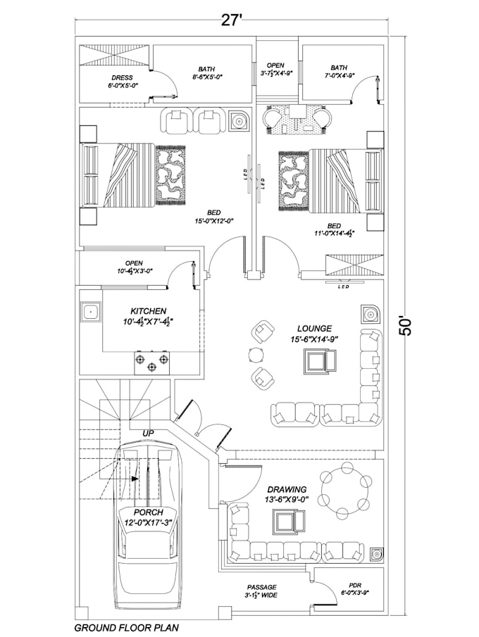 draft 2d floor plans, construction permit drawings and architectural house plans