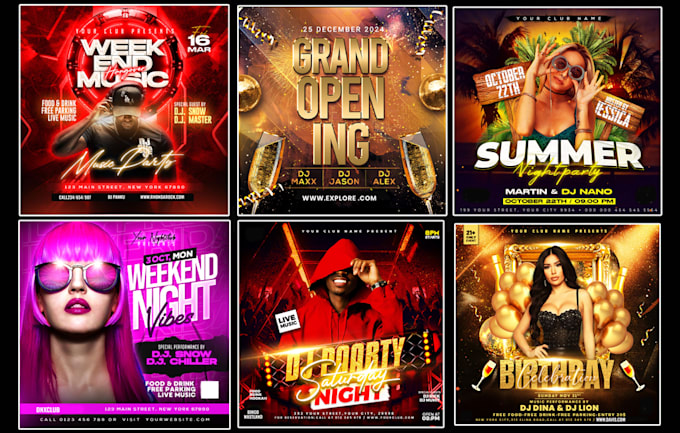 do  birthday, summer pool party, club dj nightclub flyer