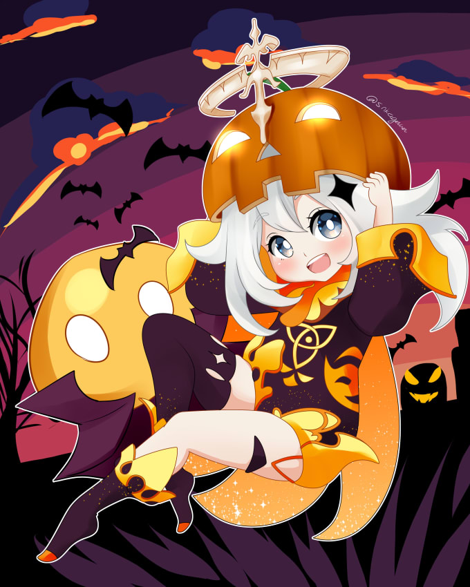 Draw your character into halloween anime style illustration by Snkagawa