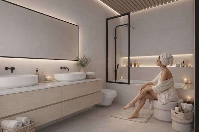 design modern minimalist 3d bathroom render