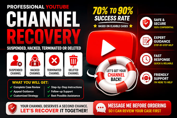 help you recover your suspended, hacked, terminated or deleted youtube channel