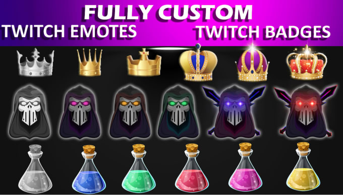 Hire a freelancer to make 6 custom twitch sub badge twitch bit badges twitch emotes