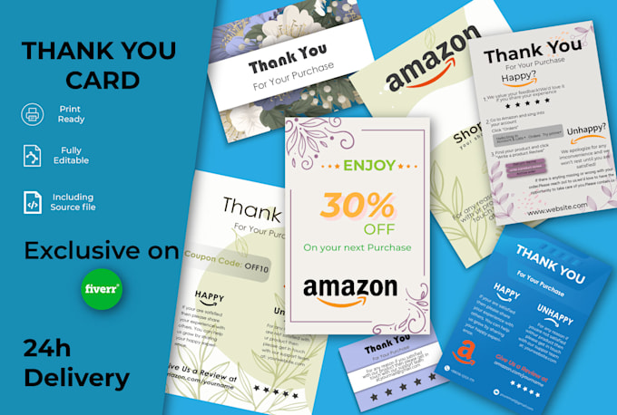 a design beautiful package insert for amazon thank you card