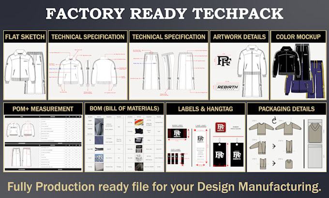 create professional fashion tech packs for clothing brands