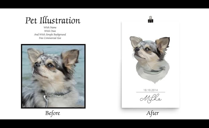 draw vector pet illustration with name and date