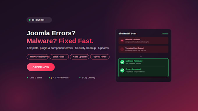fix joomla errors, remove malware, and handle updates fast