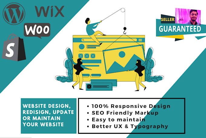 design, redesign or update responsive wordpress, wix or shopify website