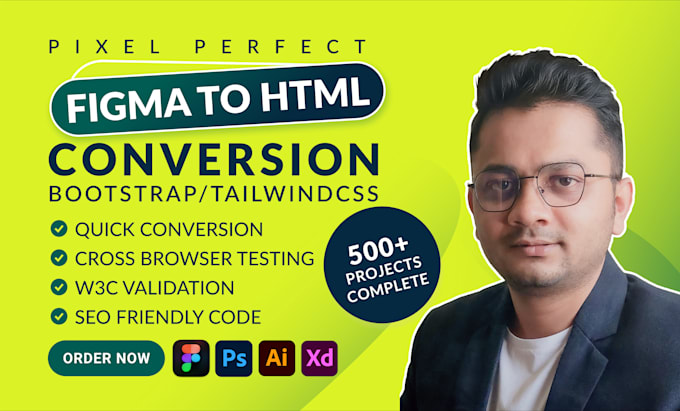 convert figma to HTML, xd, PSD to HTML responsive bootstrap tailwind css