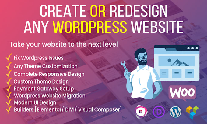 customize or redesign wordpress website with elementor