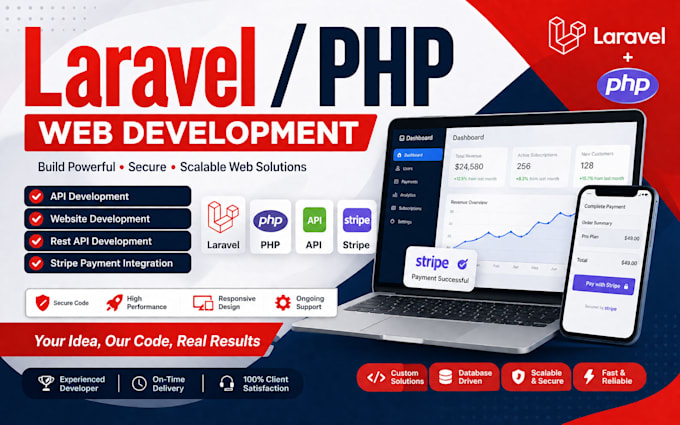 full stack website development PHP laravel reactjs stripe