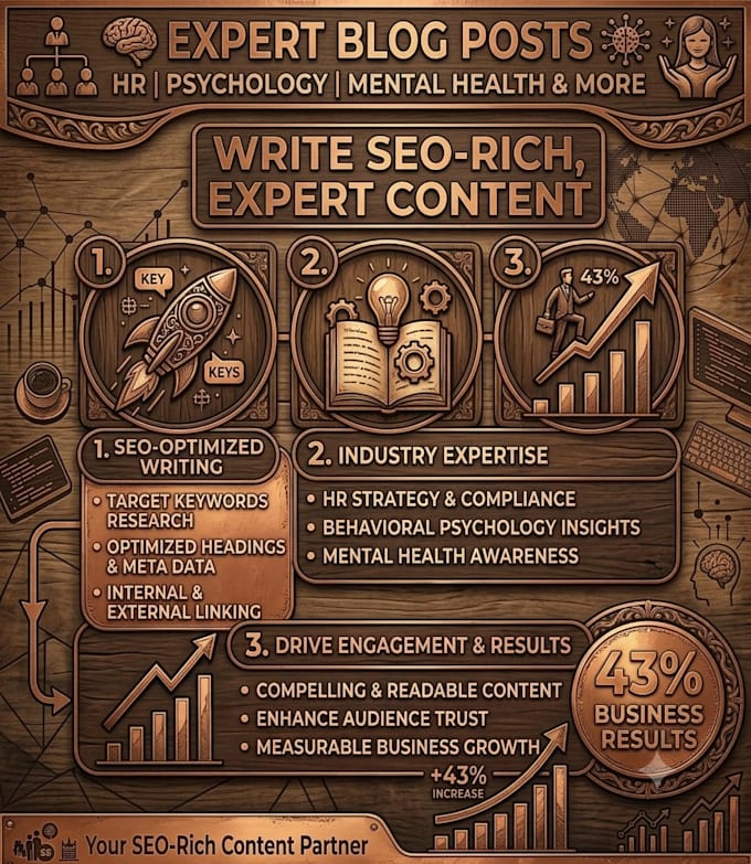 write SEO rich expert blog posts on HR, psychology mental health and more
