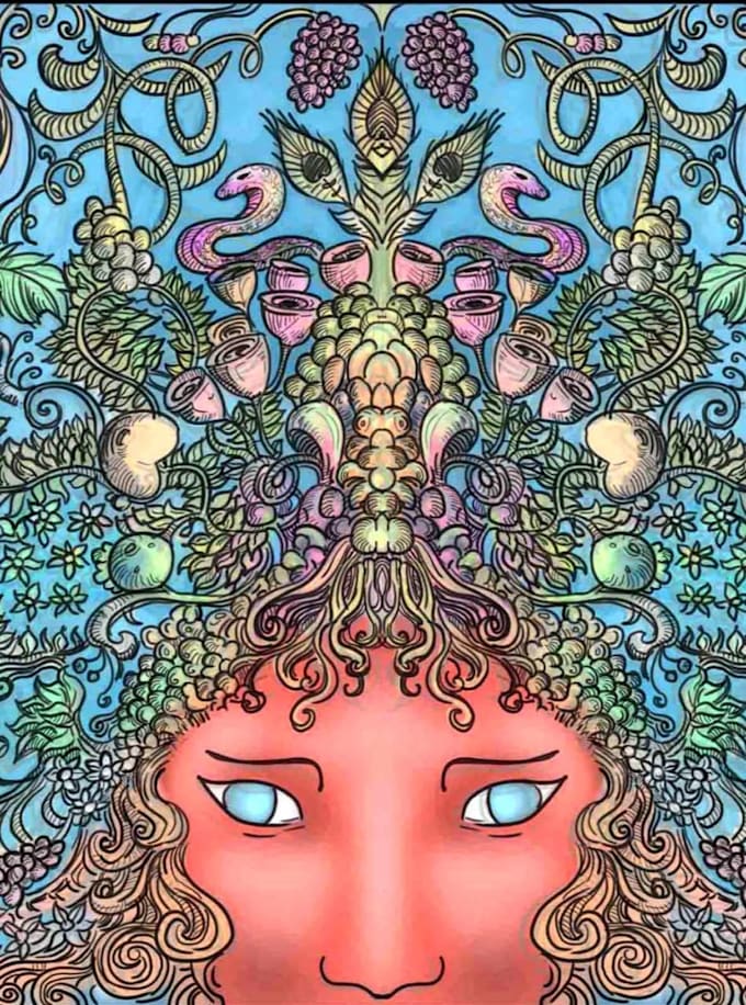 draw psychedelic funky doodle art illustration for you