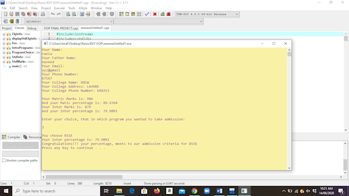 Create a mini project in c language by Rania_naveed | Fiverr