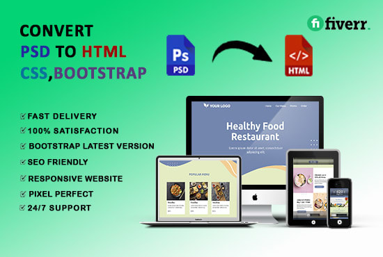 Convert psd to html,css,bootstrap responsively by Mariaafrin | Fiverr