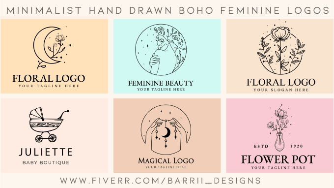 Floral Logo Beauty Logo Photography Logo Boho Logo Feminine Logo Botanical Logo Minimalist Logo Create Custom Logo Hand Drawing