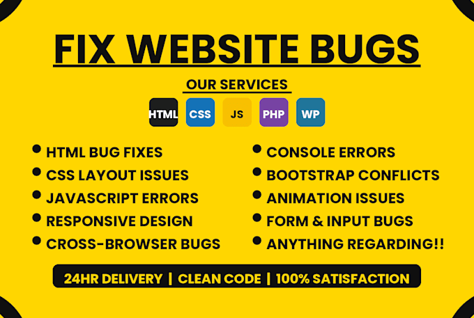 fix HTML CSS javascript bugs and website errors fast
