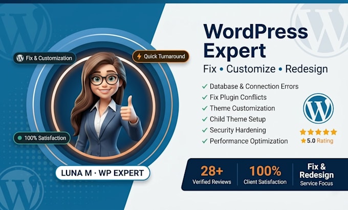 fix, customize, and redesign your wordpress website professionally