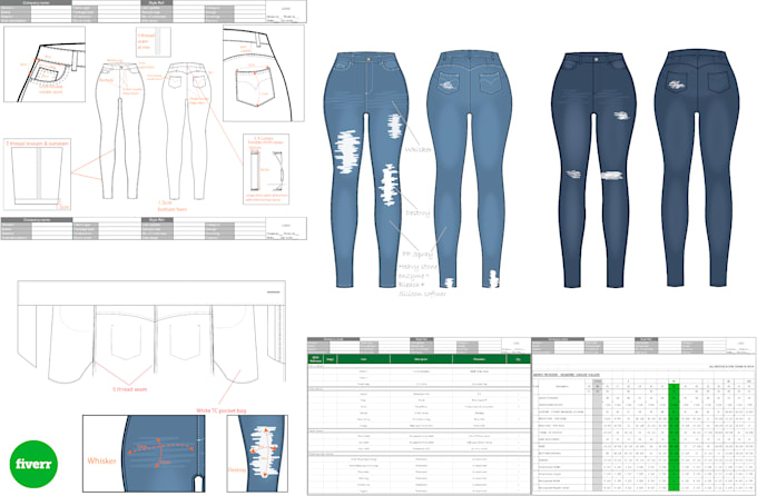 create fashion or apparel flat sketch and tech pack