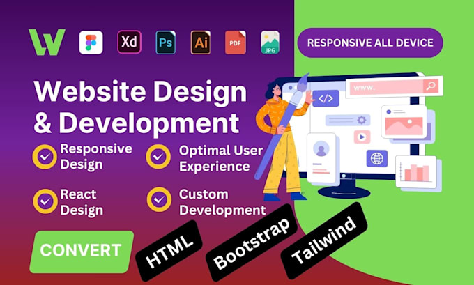 Do convert figma to responsive design html, css, js with bootstrap and ...