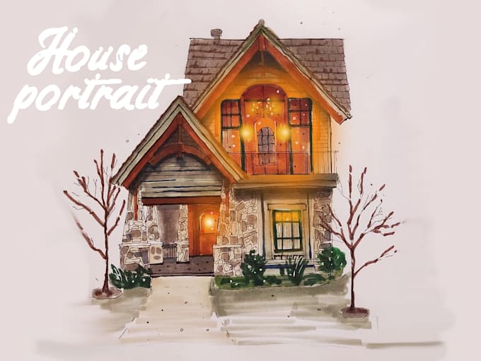 hand draw house portrait and building illustrations