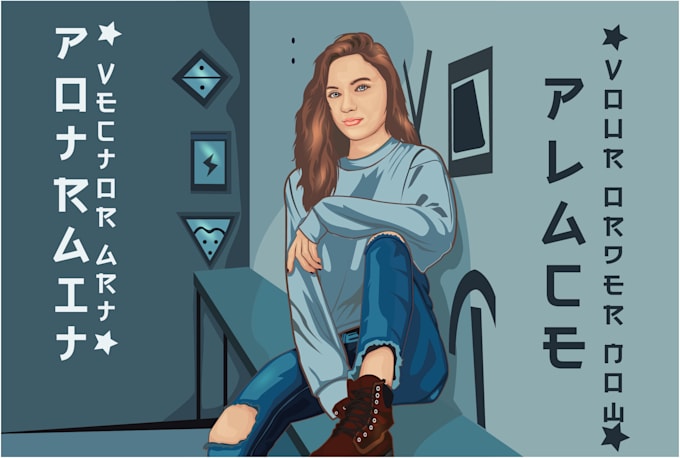 create cartoon vector portrait illustration with own face