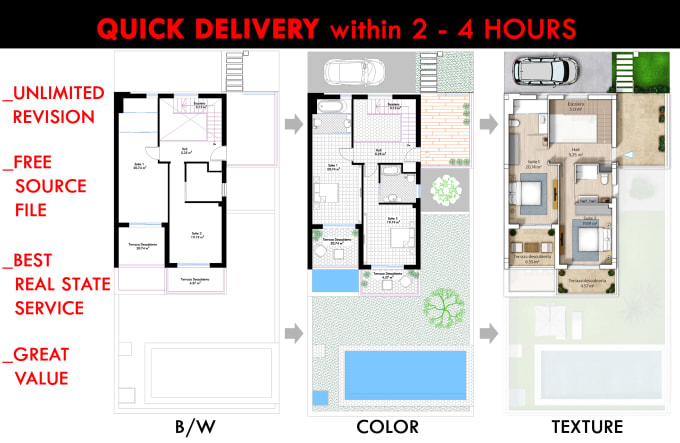 Redraw and illustrate floor plan for real estate agents by