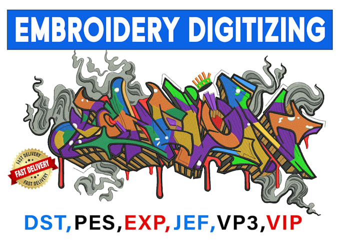 do your logo, image, into embroidery digitizing emb, dst, pes, jef fast