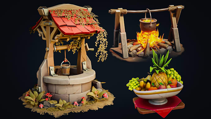 create stylized game assets, cartoon models props and asset packs 3d