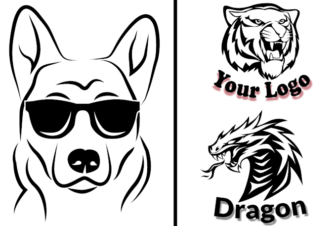 draw black and white line art vector silhouette logo outline