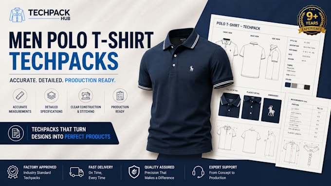 create a men polo tshirt tech pack in one day