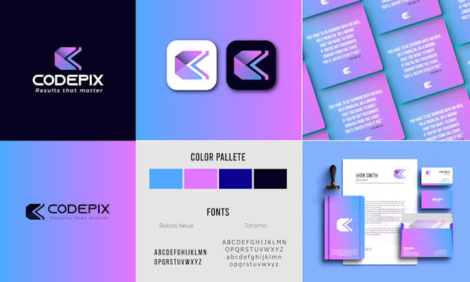 make a professional gradient minimalist logo n branding kit